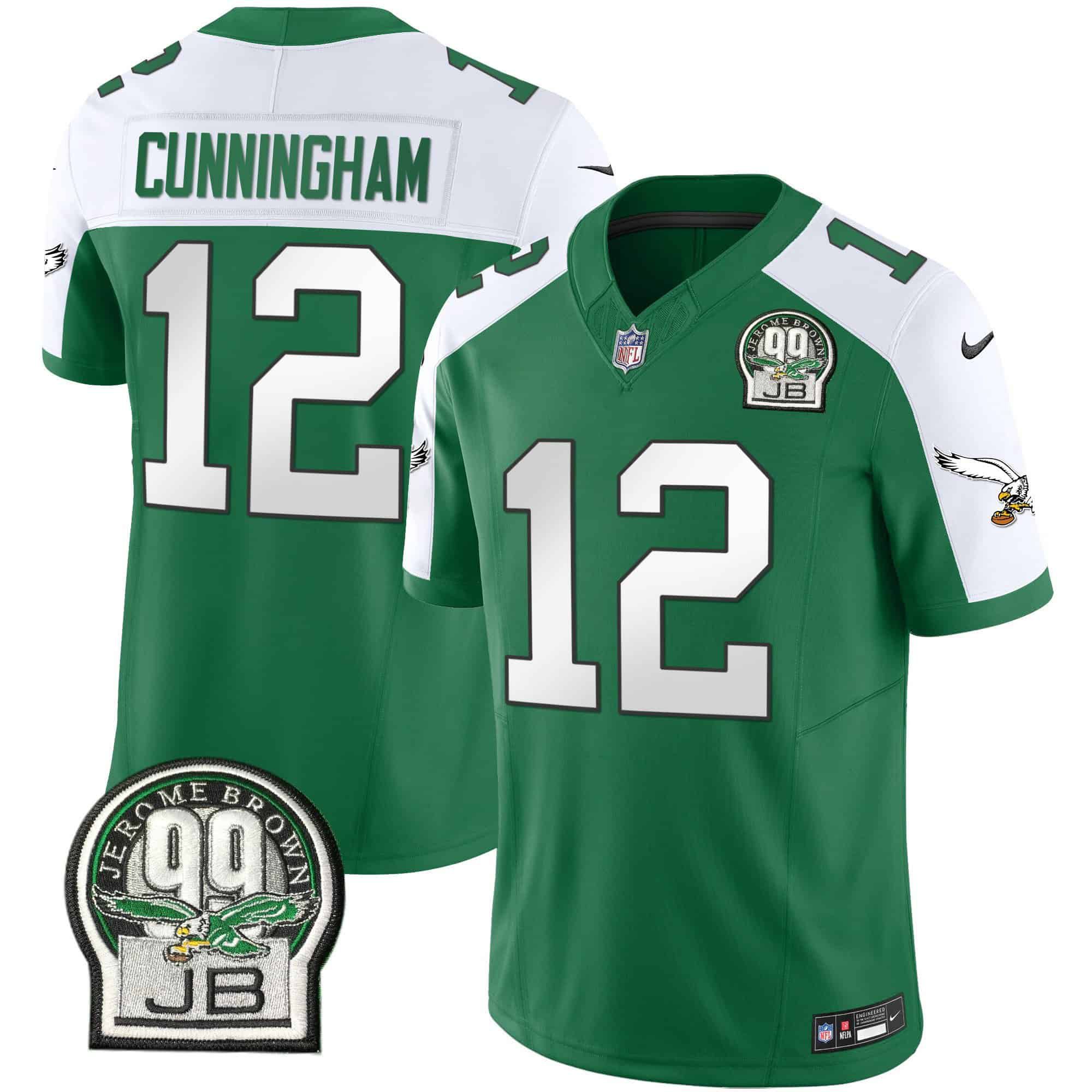 Men Philadelphia Eagles #12 Cunningham Green 2024 Nike Jerome Brown Patch Alternate Limited NFL Jersey